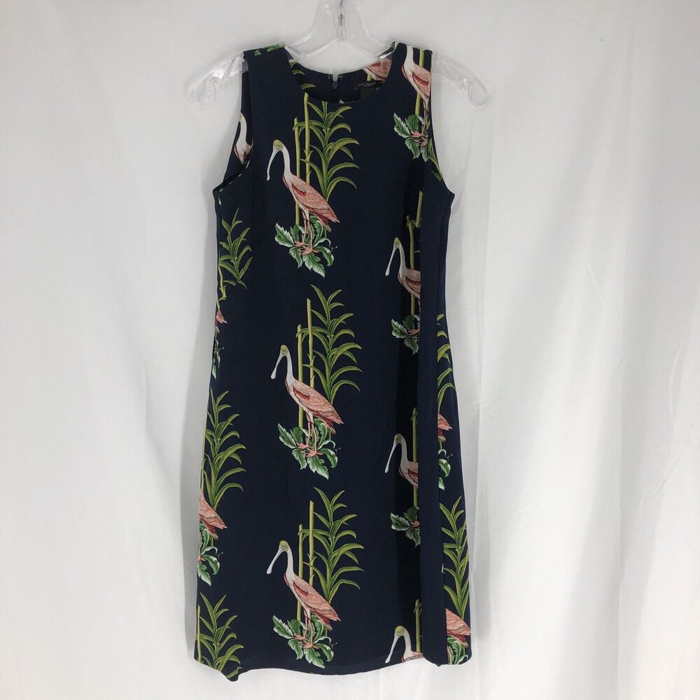 Ann Taylor Factory Sheath Knee Length Dress Flamingo Bird Print Size 0